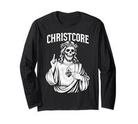 Christcore - Teschio di Gesù, Cuore Sacro, Design Cristiano in Metallo Maglia a Manica