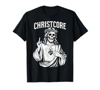 Christcore - Teschio di Gesù, Cuore Sacro, Design Cristiano in Metallo Maglietta
