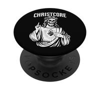 Christcore - Teschio di Gesù, cuore sacro, design cristiano in metallo PopSockets PopGrip Adesivo