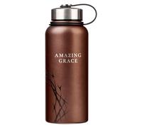 Christian Art Gifts Large Stainless Steel Double Wall Vacuum Sealed Insulated Scripture Water Bottle for Men & Women: Amazing Grace, Crown of Thorns Reminder, Brown, 32 Oz.