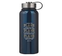 Christian Art Gifts Large Stainless Steel Double Wall Vacuum Sealed Insulated Scripture Water Bottle for Grads: I Know the Plans Inspirational Scripture for Men & Women, Blue, 32 Oz.