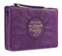 Christian Art Gifts Moda Bibbia Cover Forza e Dignità Proverbi 31:25, Viola/Oro Girasole Ecopelle, Medio