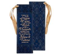 Christian Art Gifts Segnalibro con scritture in pelle vegana di alta qualità blu navy e oro per donne: I Know The Plans - Jer. 29:11 Verso biblico ispiratore con nastro di raso dorato scuro e design