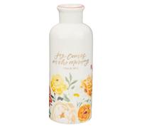 Christian Art Gifts Small Ceramic Scripture Table Vase for Flowers & Plants: Joy Comes in the Morning Inspirational Bible Verse Home Décor, Kitchen, Bathroom, Living Room, White Multicolor Floral