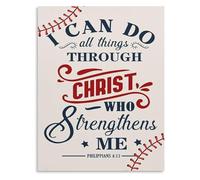 Christian Athlete Gift Poster Philippians 4:13 Baseball Canvas Wall Art I Can Do All Things Through Christ for Boys Room Nursery Decor(Framed,16x24inch(40x60cm))