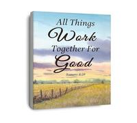 Christian Bible Verse Canvas Art Romans 8 28 All Things Work Together for Good Wall Decor for Home Bedroom Living Room Church Gift(Framed,16x24inch(40x60cm))