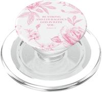 Christian Bible Verse Quote Joshua 1:9 Pink Toile Floral PopSockets PopGrip per MagSafe