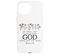 Christian Bible Verse Romans 8:28 We Know God Works for Good Custodia per iPhone 15
