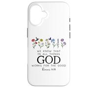 Christian Bible Verse Romans 8:28 We Know God Works for Good Custodia per iPhone 16
