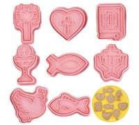 Christian Communion Baking Mould Set - 3.8x6.2 cm 2 cm Depth 8pcs Religious Shape Cutter Kit | Fish Chalice Cross Icon PP Material Smooth Edge Cookie Dough Stamp DIY Pastry Decoration Church Even