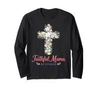 Christian - Croce Floreale Pasquale con Scritta Faithful Mama He Is Risen Maglia a Manica