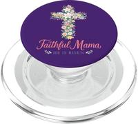 Christian - Croce floreale pasquale con scritta "Faithful Mama He Is Risen" PopSockets PopGrip per MagSafe