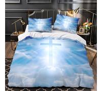Christian Cross Set Di Copripiumino 3 Pezzi stampa 3D ultra microfibra con cerniera Heavenly Light Set Di Copripiumino con federa soffice traspirante for bambini e adolescenti Single（140x200cm）