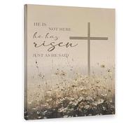 Christian Easter Wall Art He Has Risen Wildflower Cross Bible Verse for Church Prayer Room Home Decor(Framed,12x18inch(30x45cm))