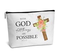 Christian Gifts for Women, With God All Things Are Possible, piccola borsa cosmetica, regalo di compleanno dell'amicizia per donne amiche, borsa per il trucco in tela impermeabile da viaggio