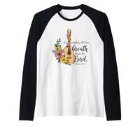 Christian Guitar Floral Salmo 150:6 Scritture Musica Fede Maglia con Maniche Raglan