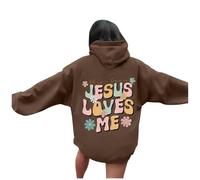 Christian Jesus Loves Me Felpe con cappuccio da donna Comfort Casual Anime Felpa con cappuccio Trust In The Lord Y2K Lettera grafica Vestiti larghi Country Pray The Lord God Essential, Caff, XL
