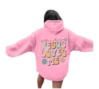 Christian Jesus Loves Me Felpe con cappuccio da donna Comfort Casual Anime Felpa con cappuccio Trust In The Lord Y2K Lettera grafica Vestiti larghi Country Pray The Lord God Essential, rosa, L