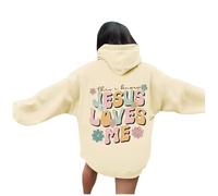 Christian Jesus Loves Me Felpe con cappuccio da donna Comfort Grafica Divertente Top con cappuccio Fede Carino Lettera Casual Pullover Felpe con cappuccio Vestibilità Larga College Religioso Gesù