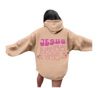 Christian Jesus Loves You Felpe con cappuccio da donna alla moda con lettera pullover top fede moda autunno grafica casual maglioni gotici religiosi pregare il signore con cappuccio Workou College