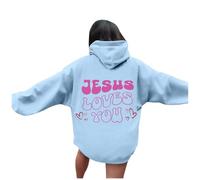 Christian Jesus Loves You Felpe con cappuccio da donna alla moda con lettera pullover top fede moda autunno grafica casual maglioni gotici religiosi pregare il signore con cappuccio Workou College