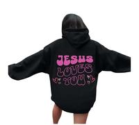 Christian Jesus Loves You Felpe con cappuccio da donna alla moda con lettera pullover top fede moda autunno grafica casual maglioni gotici religiosi pregare il signore con cappuccio Workou College