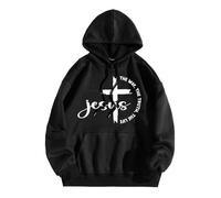 Christian Jesus The Way The Truth and The Life Country Felpe con cappuccio da donna Carino Lettera Grafica con cappuccio Maglioni Religioso Trendy Plain Casual Felpe Cartoon Faith Gesù salva, Nero