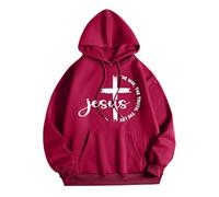 Christian Jesus The Way The Truth and The Life Country Felpe con cappuccio da donna Carino Lettera Grafica con cappuccio Maglioni Religioso Trendy Plain Casual Felpe Cartoon Faith Gesù salva, Rosso, M