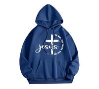 Christian Jesus The Way The Truth and The Life Country Felpe con cappuccio da donna Carino Lettera Grafica con cappuccio Maglioni Religioso Trendy Plain Casual Felpe Cartoon Faith Gesù salva, Blu, XXL