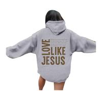 Christian Love Like Jesus Felpe con cappuccio da donna Fashion Graphic Summer con cappuccio Top Faith Fall Vintage Beach Casual Outfits Religious I Love Jesus Pullover Cute Cartoon Workou, Grigio