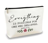 Christian Makeup Bag per donne, regalo cristiano per la mamma, Everything is Possible for One Who Believes, borsa per cosmetici da viaggio con cerniera, organizer resistente, 25 x 18 cm