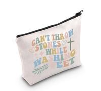 Christian Makeup Bag Regali religiosi non possono gettare pietre mentre si lavano i piedi Bibbia Versi Regali Fede Basato Zipper Bag, Pietre Mentre Regno Unito