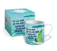 Christian Mug with Gift Box, Go Out with Joy, with Bible Verse Isaiah 55:12. Bib