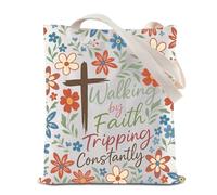 Christian Tote Bag Walking By Faith Tripping Costantemente riutilizzabile Grocery Shopping Bag Gesù Borsa a tracolla, Borsa Faith, 35*40cm