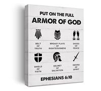Christian Wall Art: Put on the Full Armor of God, Inspirational Scripture Canvas Print, Home Decor for Prayer Room or Study(Framed,08x12inch(20x30cm))