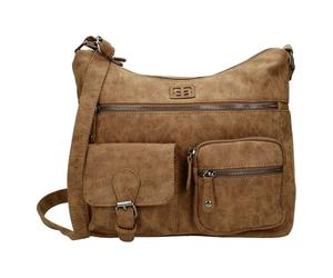 Christian Wippermann Borsa a tracolla da donna XL, grande, resistente, impermeabile, effetto pelle PU, molti scomparti e due - 30 x 26 x 12 cm, tracolla 155 cm, borsa da donna, marrone chiaro, 30 x 26