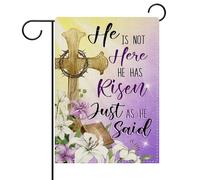 Christianty Easter He Has Risen Religious Cross Lily Flower Gradient Pastel Bandiera Durevole Flag Resistente Alle Intemperie Bandiere Verticale Per Decorazione Interno Cortile 30X45Cm