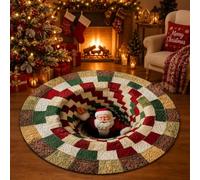 Christmas 3D Rug Round Optical Illusion Non-Slip Santa Holiday Floor Mat