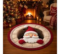 Christmas 3D Rug Round Optical Illusion Non-Slip Santa Holiday Floor Mat