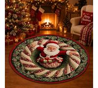 Christmas 3D Rug Round Optical Illusion Non-Slip Santa Holiday Floor Mat