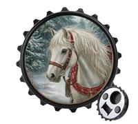 Christmas A Beautiful White Horse apribottiglie rotondo magnete frigorifero bevande birra apribottiglie magnetico per frigorifero, cucina, ufficio