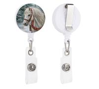 Christmas A Beautiful White Horse retrattile porta badge bobina clip porta carta d'identità per dottore, infermiere, studenti, impiegati