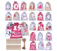 Christmas Advent Bags, 24-Day Reusable Countdown Pouches, Fillable Drawstring Gift Bags for Holiday Surprises, Perfect for Children, Family, Friends, Candy, Toys, Jewelry, Chocolate, and Party Favors