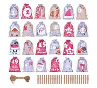 Christmas Advent Bags - 24 Day Reusable Pouch, Fillable Holiday Drawstring, Effortless Festive Organizer | Avvento Bags for Children Family Friends Toys Candy Jewelry Chocolate Party Favors