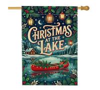 Christmas At The Lake Cabin Paesaggio Canoa Casa Bandiera 71 x 101 cm