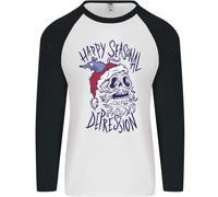 Christmas Bah Humbug Skull Scrooge Uomo L/S Baseball T-Shirt