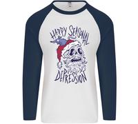 Christmas Bah Humbug Skull Scrooge Uomo L/S Baseball T-Shirt