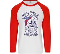 Christmas Bah Humbug Skull Scrooge Uomo L/S Baseball T-Shirt