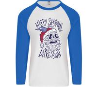 Christmas Bah Humbug Skull Scrooge Uomo L/S Baseball T-Shirt