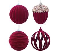 Christmas Balls - Decorative Flocked Ball, Velvet Flocked Christmas Balls, Velvet Christmass Ornaments Set, Soft Touch Christmass Ornaments | Christ Ball Decor Set For Window, Wall, Door
